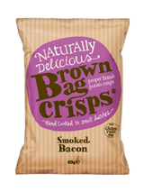 Brown Bag Crisps Smoked Bacon – 20 × 40 g. Rich, smoky hand-cooked crisps with full-flavoured bacon-style seasoning. Gluten-free and vegetarian-friendly.