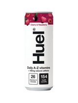 Huel Daily A-Z Sparkling Cherry & Raspberry 12 x 330 ml — multivitamin energy drink with 27 vitamins & minerals. Zero sugar, 40 kcal, 166 mg caffeine.