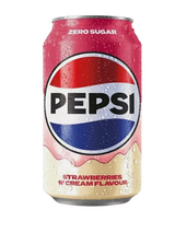 Pepsi Strawberries ’N’ Cream Cans 24 × 330 ml — limited edition cola with strawberry and vanilla flavours. Smooth, fizzy and refreshingly sweet.