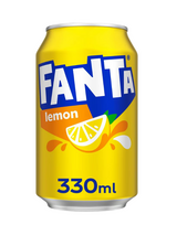 Fanta Lemon Cans 24 × 330 ml — sparkling lemon drink made with real fruit juice and natural flavours. Zesty, fizzy and refreshingly sharp.