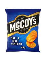Sharp salt & malt vinegar ridge‑cut crisps — bold, tangy, satisfying crunch.