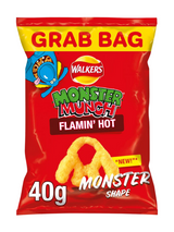Bold sweet & spicy Flamin’ Hot corn snack — tangy, fiery, crunchy Monster Munch.