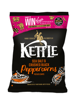 Kettle Crisps Sea Salt & Crushed Black Peppercorns are hand-cooked crisps with bold black pepper flavour and natural sea salt. Gluten-free, vegetarian, and packed with crunchy, savoury taste.