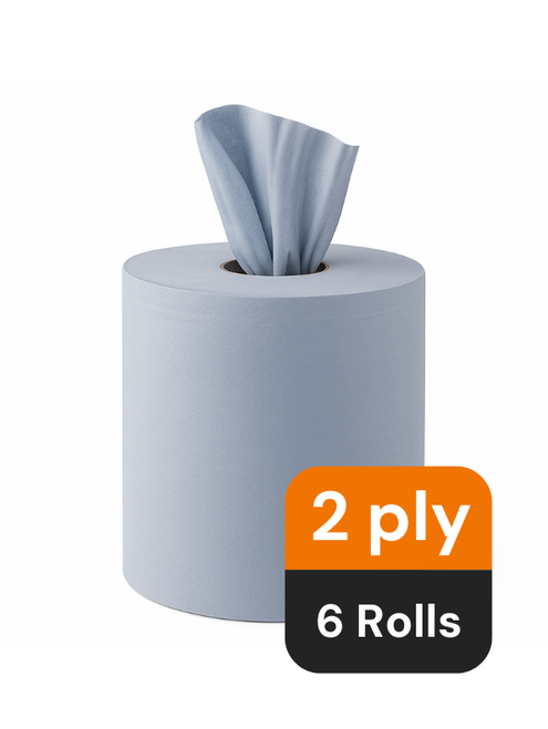 Centre Feed Blue Roll Recycled Hand Towels - 6 x 400 Sheets