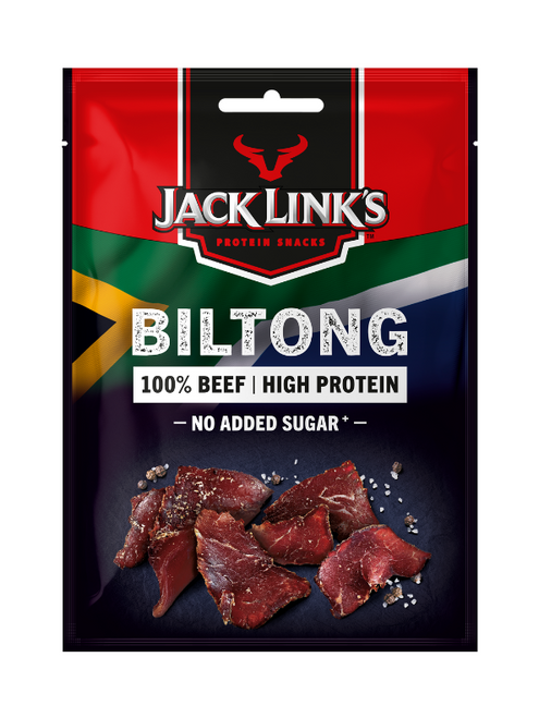 High‑protein air‑dried beef biltong; original flavour, low sugar, full of savoury spices