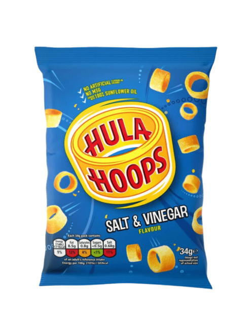 Hula Hoops Salt & Vinegar 32 x 34g deliver a crunchy, tangy snack with the classic salt and vinegar flavour. Perfect for parties, offices, catering, or sharing at home.