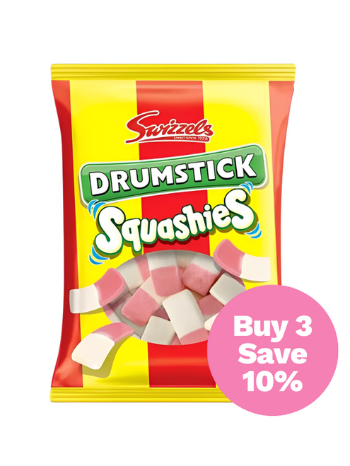 Chewy, raspberry & milk Drumstick‑flavour sweets in large 120 g bags—fun flavour in every bite.