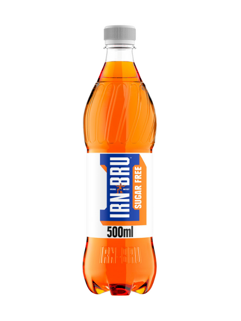 IRN-BRU Sugar Free – same bold flavour with zero sugar. Classic Scottish sparkling drink with caffeine. Gluten-free and recyclable 500 ml bottles.