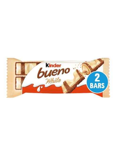 White chocolate‑covered wafer with hazelnut filling — creamy, crunchy, delicious.