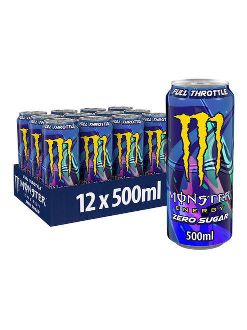 Monster Energy Full Throttle Zero Sugar 12 x 500 ml — sugar-free citrus energy drink with Monster’s full energy blend. Low calorie, high caffeine, bulk case available.