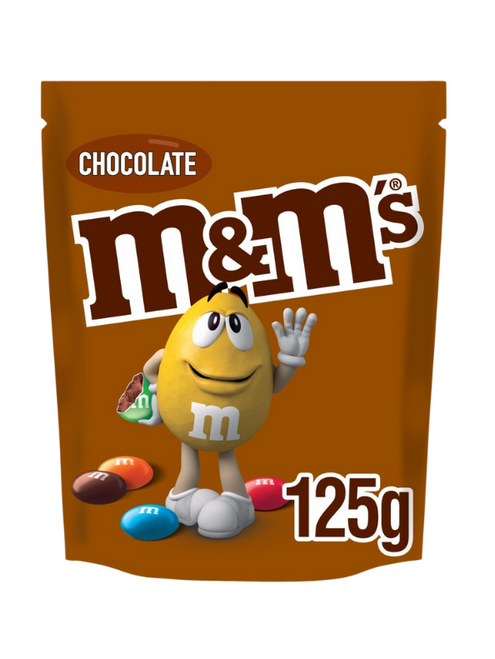 M&M’s Chocolate Pouch 12 x 125 g — classic sugar-coated milk chocolate sweets. Bulk sharing pouches, perfect for resale or family stocking.