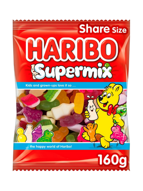 Fruit + milk gummies and soft foam sweets in a mixed share bag. Fruit + milk gummies and soft foam sweets in a mixed share bag.