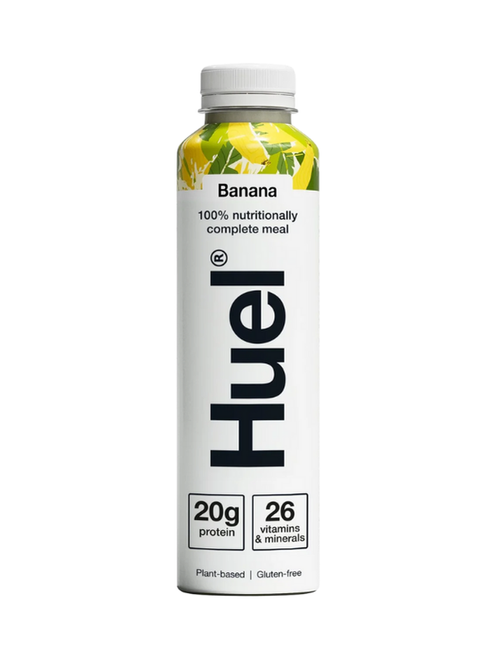 Huel Banana Ready-to-Drink – smooth banana-flavoured complete nutrition shake with 20 g protein, 26 vitamins & minerals. 100 % vegan and balanced meal on the go Huel Banana Ready-to-Drink – smooth banana-flavoured complete nutrition shake with 20 g protein, 26 vitamins & minerals. 100 % vegan and balanced meal on the go