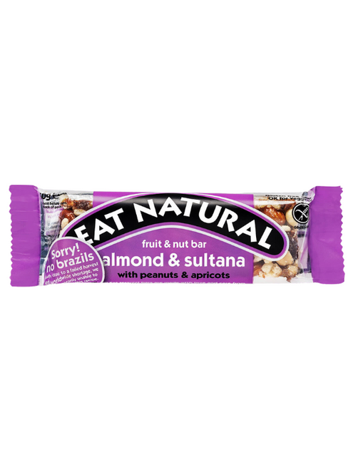 Eat Natural Almond & Sultana Bars 12 x 45 g — roasted almonds, juicy sultanas & honey. Gluten-free nut and fruit snack in bulk case. Eat Natural Almond & Sultana Bars 12 x 45 g — roasted almonds, juicy sultanas & honey. Gluten-free nut and fruit snack in bulk case.