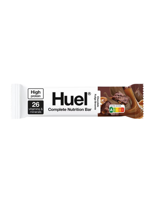 Huel Chocolate Fudge Brownie Bar 12 x 51 g — rich brownie-inspired vegan nutrition bar with protein, fibre, and 26 vitamins & minerals. Bulk case available.