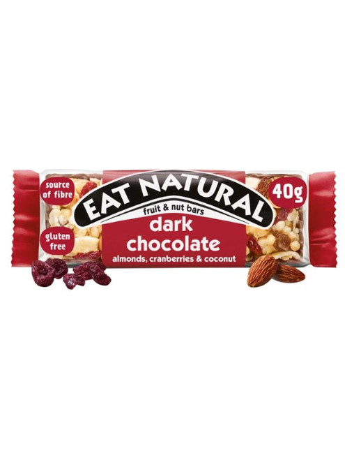 Eat Natural Dark Chocolate, Cranberries & Coconut Bars 12 x 40 g — cranberries,  almonds & dark chocolate drizzle. Gluten-free nut & fruit snack in bulk case.