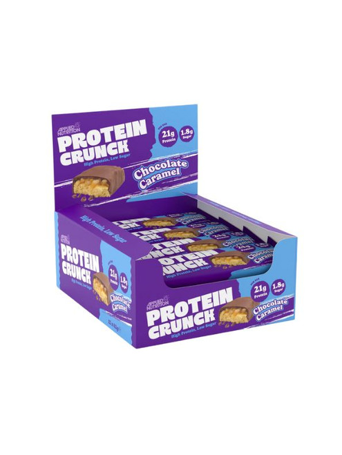 Applied Nutrition Protein Crunch Chocolate Caramel Bars 12 x 62 g — 20 g protein, low sugar, vegetarian, Halal-certified. Bulk protein snack case. Applied Nutrition Protein Crunch Chocolate Caramel Bars 12 x 62 g — 20 g protein, low sugar, vegetarian, Halal-certified. Bulk protein snack case.
