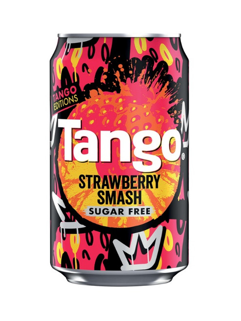 Tango Strawberry Smash Sugar Free Cans 24 × 330 ml — bold strawberry flavour with zero sugar. Low-calorie, refreshing, and full of Tango fizz.