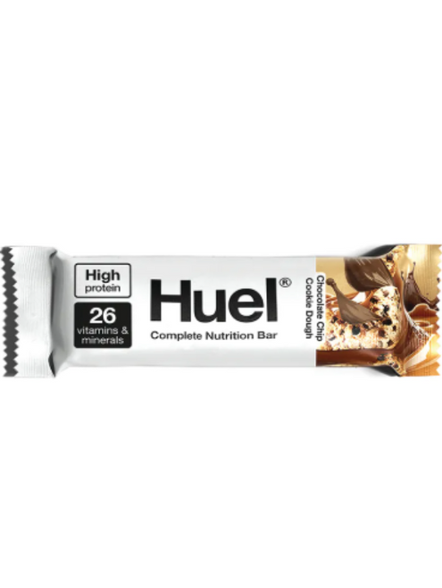 Huel Chocolate Chip Cookie Dough Bar 12 x 51 g — vegan nutrition bar with protein, fibre, and 26 essential vitamins & minerals. Bulk case available.