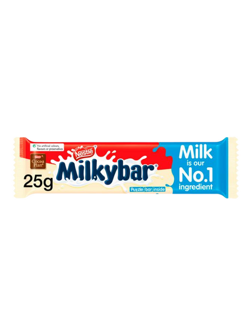 Nestlé Milkybar White Chocolate Bar 40 x 25 g — creamy white chocolate made with real milk. Bulk case, perfect for resale or stocking up.
