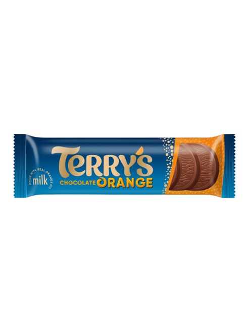 Terry’s Chocolate Orange Bar – smooth milk chocolate infused with zesty orange oil. 30 × 35 g individually wrapped bars. Vegetarian-friendly and perfect for retail.