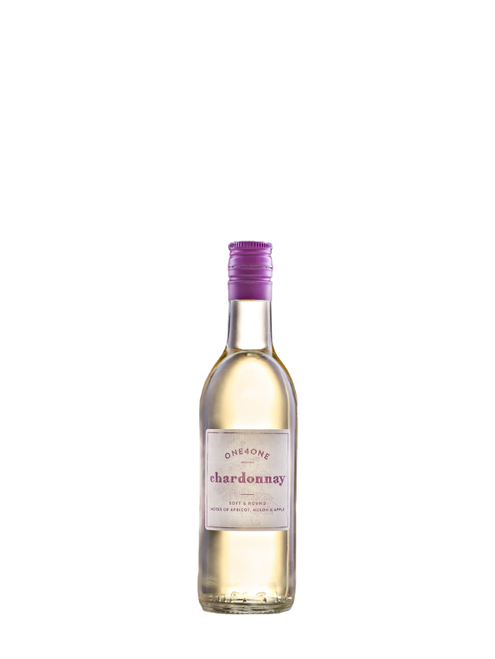 One 4 One Chardonnay – 1 × 187 ml. Smooth, fruity single-serve white wine with citrus and peach notes. Vegan-friendly and ideal for events, travel, and outdoor venues.