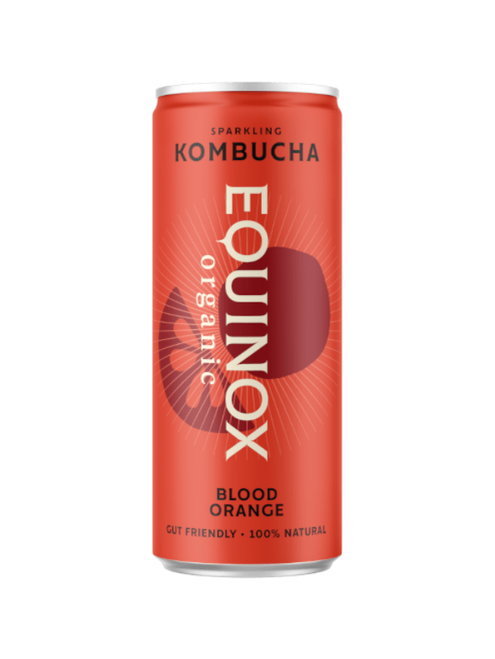 Equinox Organic Kombucha Blood Orange – craft-brewed sparkling tea with live cultures and real blood orange flavour. Low sugar, vegan & gut-friendly in recyclable 250 ml bottles.