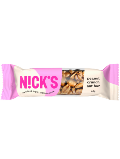 Nick’s Nut Bar Peanut Crunch – roasted peanut & milk chocolate bar with no added sugar. High protein, gluten-free & vegetarian-friendly.