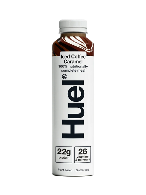 Huel Ready-to-Drink Iced Coffee Caramel (8 x 500 ml) — balanced nutrition with 20 g protein, fibre & 26 vitamins & minerals. Real coffee flavour with caramel sweetness.