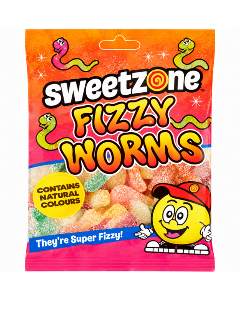 Sweetzone Fizzy Worms Sweets - 12 x 90g