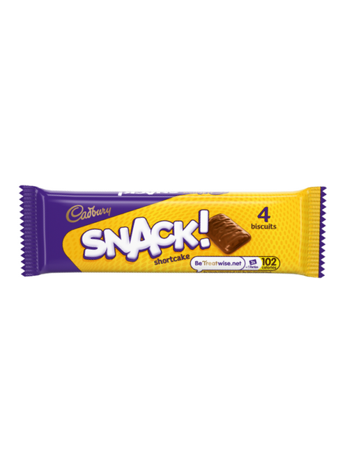 Cadbury Shortcake Snack – crunchy shortcake biscuit coated in Cadbury milk chocolate. Vegetarian-friendly 42.9 g bars.