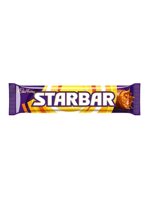 Cadbury Starbar – creamy milk chocolate bar with peanuts & caramel. Vegetarian-friendly 49 g bars with chewy, nutty texture.
