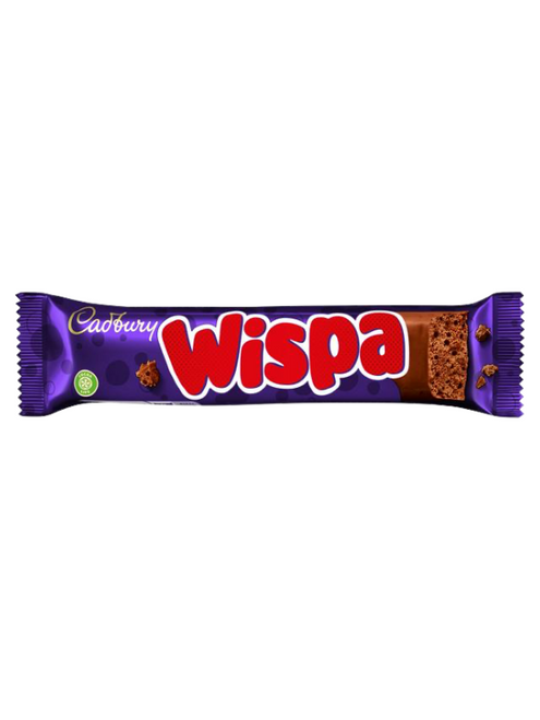 Cadbury Wispa – smooth aerated milk chocolate bar with a light, bubbly texture. Vegetarian-friendly 39 g bars.