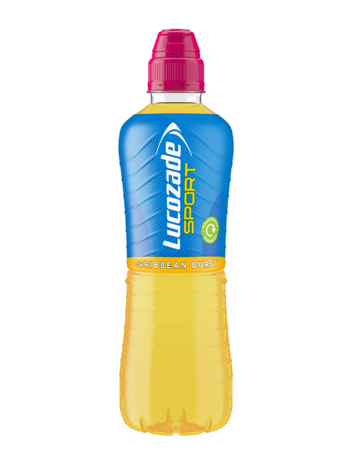 Lucozade Sport Caribbean Burst Bottles 12 × 500 ml — tropical isotonic sports drink with electrolytes and carbs for hydration and performance. Refreshing pineapple & mango flavour