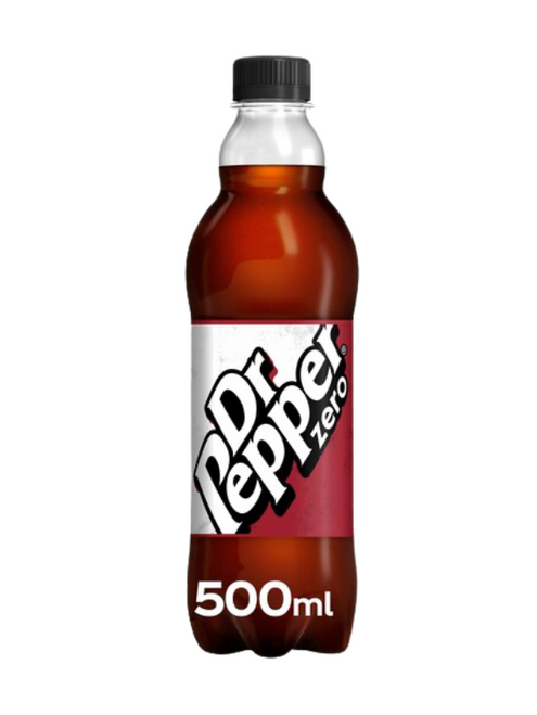 Dr Pepper Zero – same bold fruity flavour, zero sugar. Gluten-free, vegetarian & recyclable 500 ml bottles.