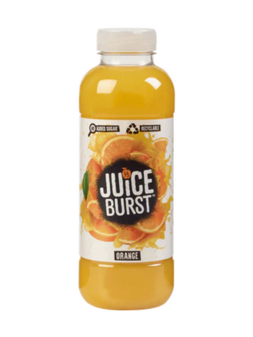 Juice Burst Orange – smooth, zesty orange juice drink made from real fruit juice with no added sugar or preservatives. 400 ml recyclable bottles, 12 per case.