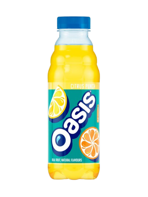 Oasis Citrus Punch 12 x 500 ml — still fruit drink with orange, lemon & lime flavours. Low calorie, vegan friendly, resealable bottles. Oasis Citrus Punch 12 x 500 ml — still fruit drink with orange, lemon & lime flavours. Low calorie, vegan friendly, resealable bottles.