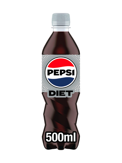 Diet Pepsi Bottles 24 × 500 ml — classic cola taste with no sugar and low calories. Smooth, crisp and refreshing.