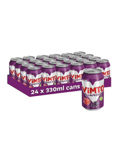 Vimto Fizzy Original (24 x 330 ml) — sparkling fruity soft drink made with grapes, raspberries & blackcurrants. Iconic British drink