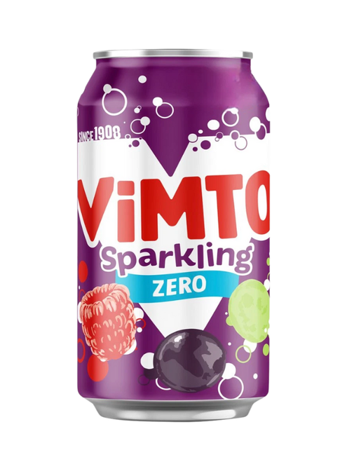 Vimto Fizzy Zero (24 x 330 ml) — sparkling sugar-free fruit drink with the iconic Vimto flavour.