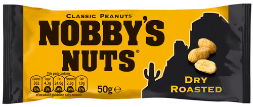 Nobby’s Nuts Dry Roasted Peanuts – crunchy, spiced peanuts packed in 50g bags. Perfect pub snack for bars, parties, or everyday snacking.