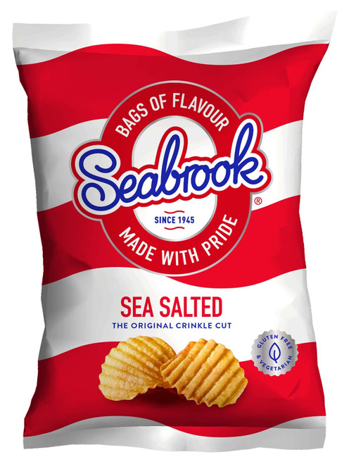 Seabrook Crisps Sea Salted are thick-cut, hand-cooked potato crisps with natural sea salt flavour. Gluten-free, vegetarian, and perfect for snacking, lunchboxes, or sharing with friends.
