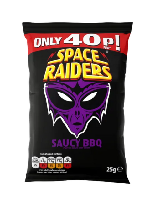 Space Raiders Crisps - Saucy BBQ (Price Marked) - 36 x 25g Space Raiders Crisps - Saucy BBQ (Price Marked) - 36 x 25g