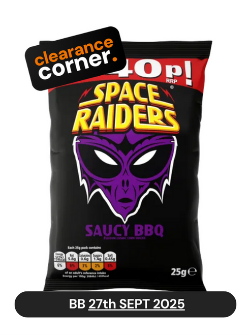 Space Raiders Crisps - Saucy BBQ (Price Marked) - 36 x 25g Space Raiders Crisps - Saucy BBQ (Price Marked) - 36 x 25g
