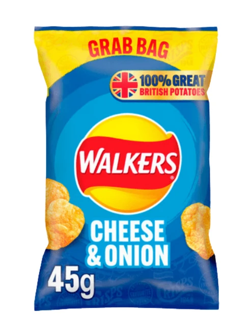 Cheese & Onion crisps with creamy cheese, mild onion & crunchy potato in a large grab bag.