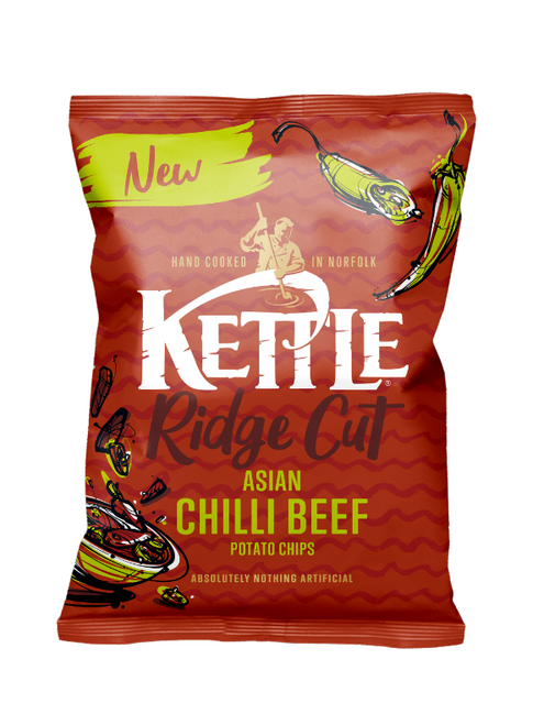 Kettle Crisps Asian Chilli Beef are hand-cooked crisps with bold beef flavour and spicy Asian chilli seasoning. Gluten-free, vegetarian, and packed with crunch and savoury taste.