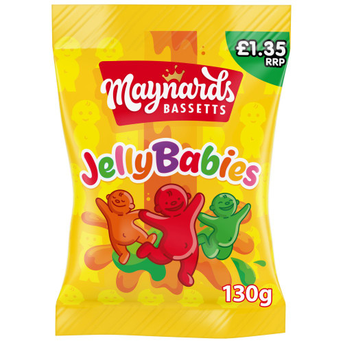 Maynards Bassetts Jelly Babies Sharing Bags 10 x 135 g — fruity, chewy British sweets in price-marked packs. Bulk case, ideal for resale or stocking up. Maynards Bassetts Jelly Babies Sharing Bags 10 x 135 g — fruity, chewy British sweets in price-marked packs. Bulk case, ideal for resale or stocking up.