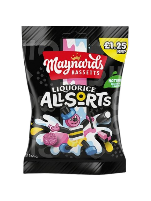 Maynards Bassetts Liquorice Allsorts Sweets Bags (Price Marked) 165g x 12