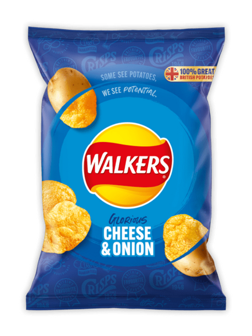 Rich cheese & tangy onion seasoning on crisp British potatoes — full‑flavour classic.
