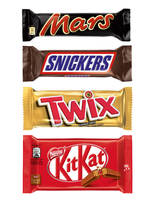 Popular Chocolate Bars Variety Bag x 48 (Mars x 12, Snickers x 12, Kitkat x 12, Twix x 12)